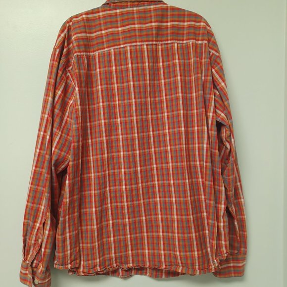 SOLD!--Columbia Long Sleeve Plaid Shirt, Red, Orange, Blue Tan, XXL - Picture 4 of 4